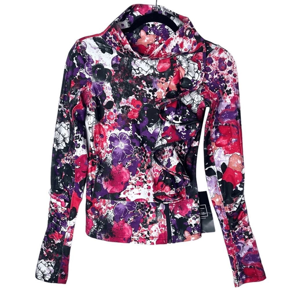 NWT Karma San Suu Athletic Jacket Mock Neck Long Sleeve Floral Mix Sz XS